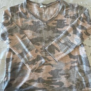 Camo print off shoulder sweater
